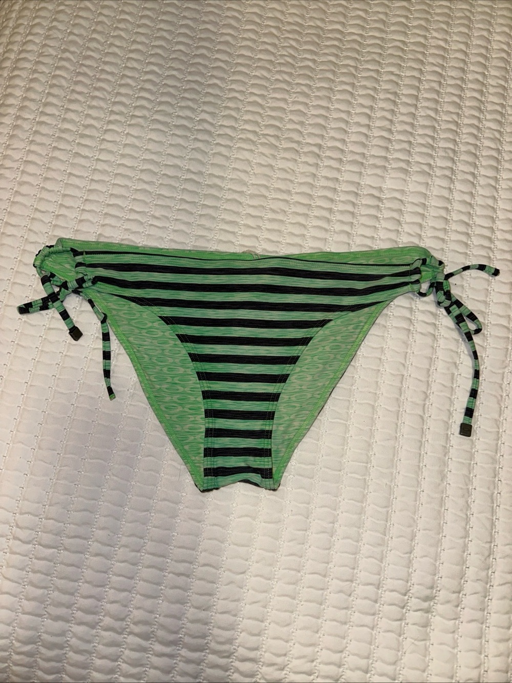 Vintage Oakley Reversible Side Tie Bikini Bottoms Medium Green Stripe Y2K Low